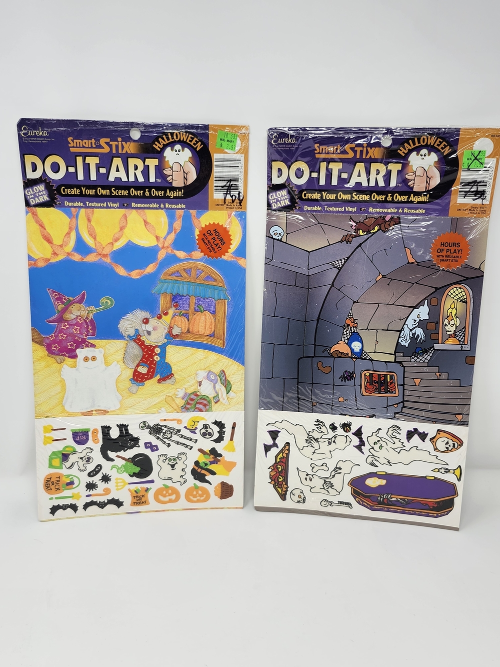 Vtg Halloween Smart Stix Do It Art Set of 2 Sealed Reusable Vinyl Stickers Scene